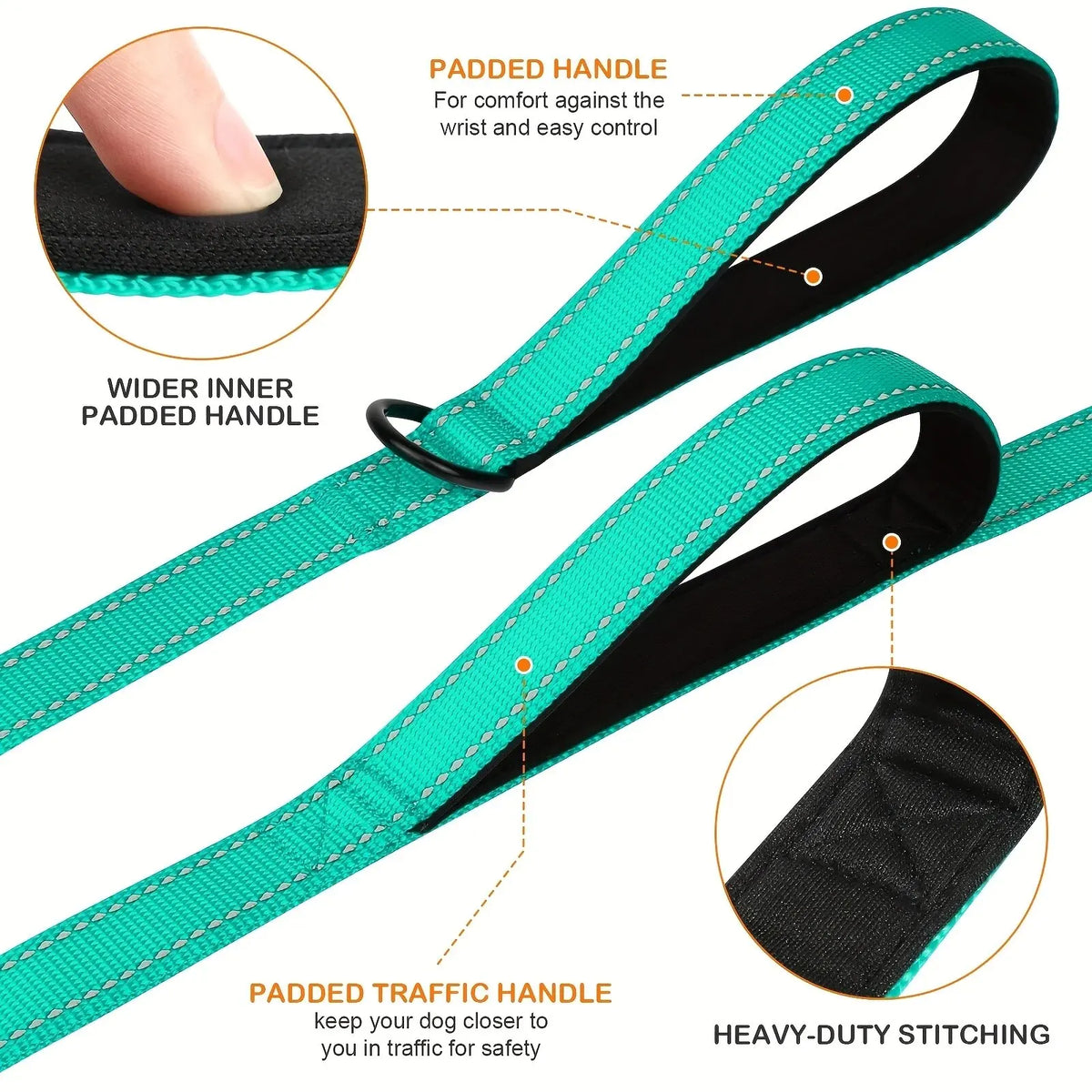 Double Handle Dog Leash, Double-Sided Reflective Night Safety, Heavy Duty For And Extra Large And Me