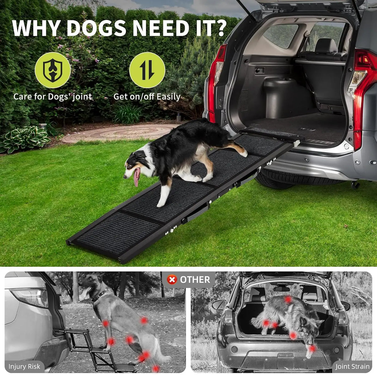 Garvee 63inch Folding Car Pet Steps Non Slip Climbing Ladder Dog Ramp for Car Heavy Duty Ramp Supports Up to 250 Lbs for Large Dogs and Cats Vehicle SUV Safe