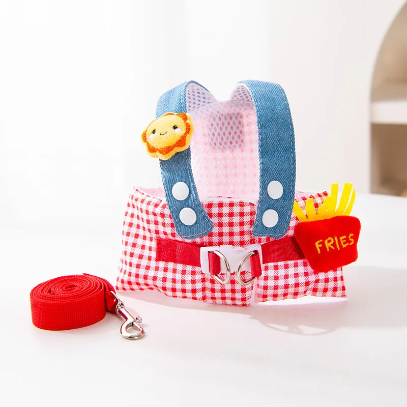 3Pcs Spring Summer Pet Dog Clothes For Small Dogs Cats Puppies Chest Harness Traction Rope Breathable Fabric Clothing Supplies