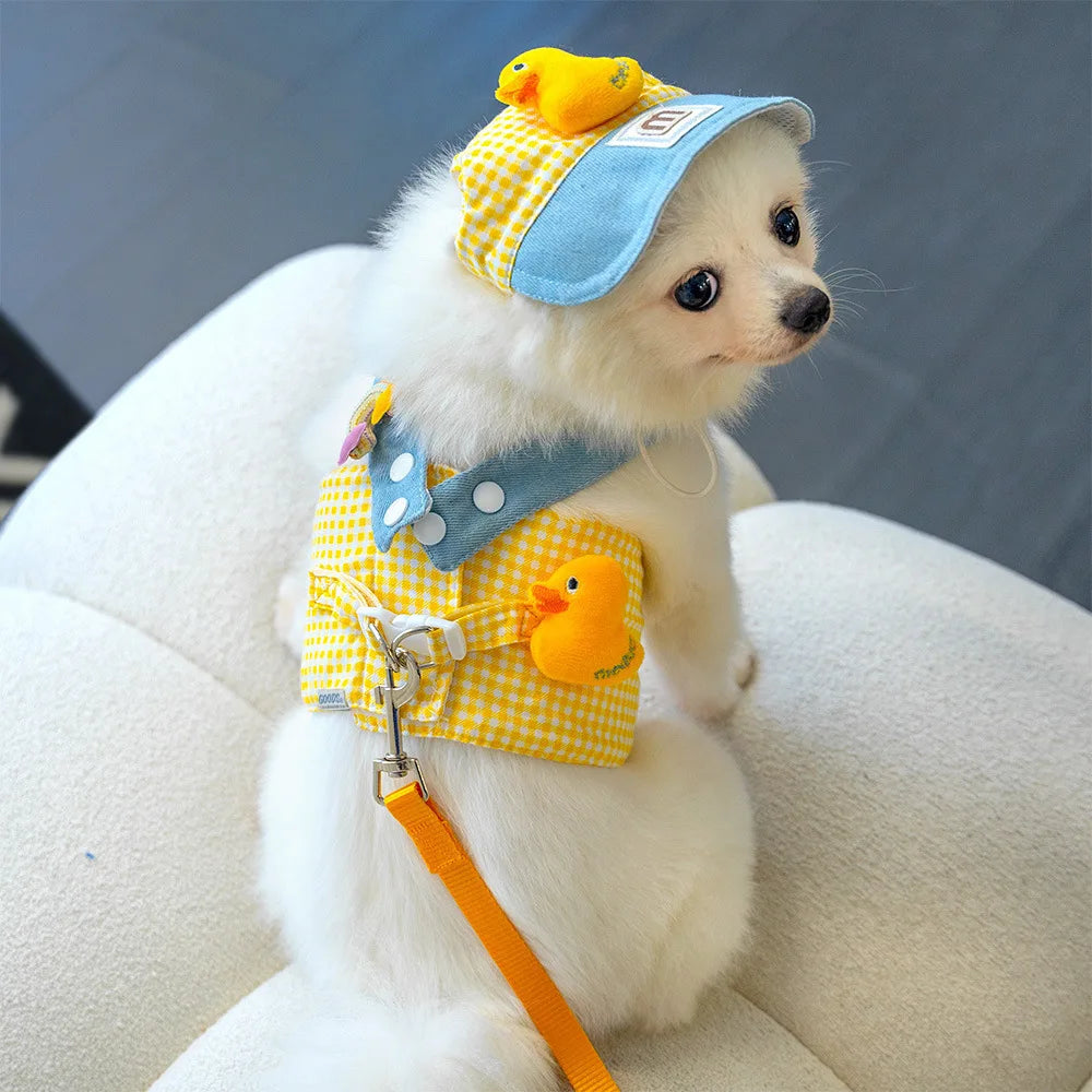 3Pcs Spring Summer Pet Dog Clothes For Small Dogs Cats Puppies Chest Harness Traction Rope Breathable Fabric Clothing Supplies