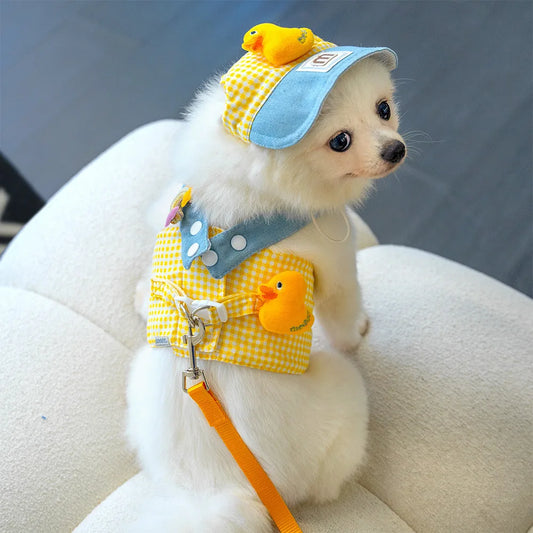 3Pcs Spring Summer Pet Dog Clothes For Small Dogs Cats Puppies Chest Harness Traction Rope Breathable Fabric Clothing Supplies