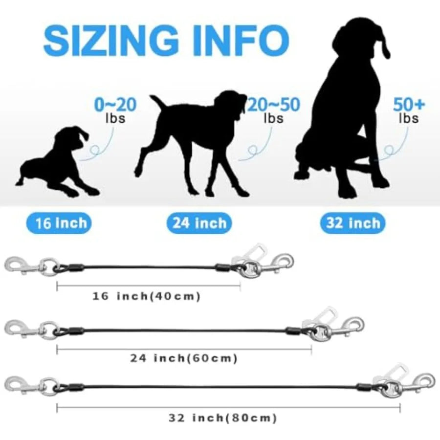 Dog Seat Belt Harness for Car, 2pcs Dog Seatbelt of Coated Wire Leash Safety Restraint, No Chew Tether Cable Vehicle Dogs Acces