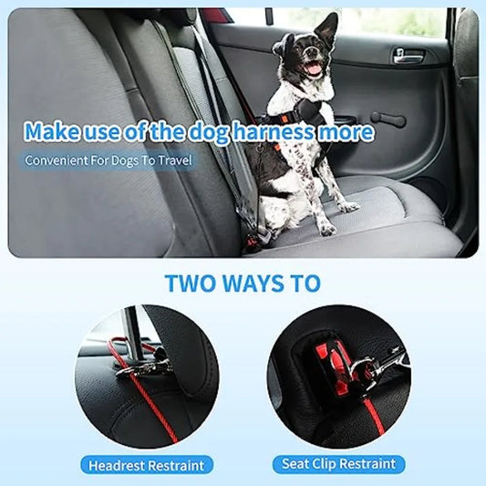 Dog Seat Belt Harness for Car, 2pcs Dog Seatbelt of Coated Wire Leash Safety Restraint, No Chew Tether Cable Vehicle Dogs Acces