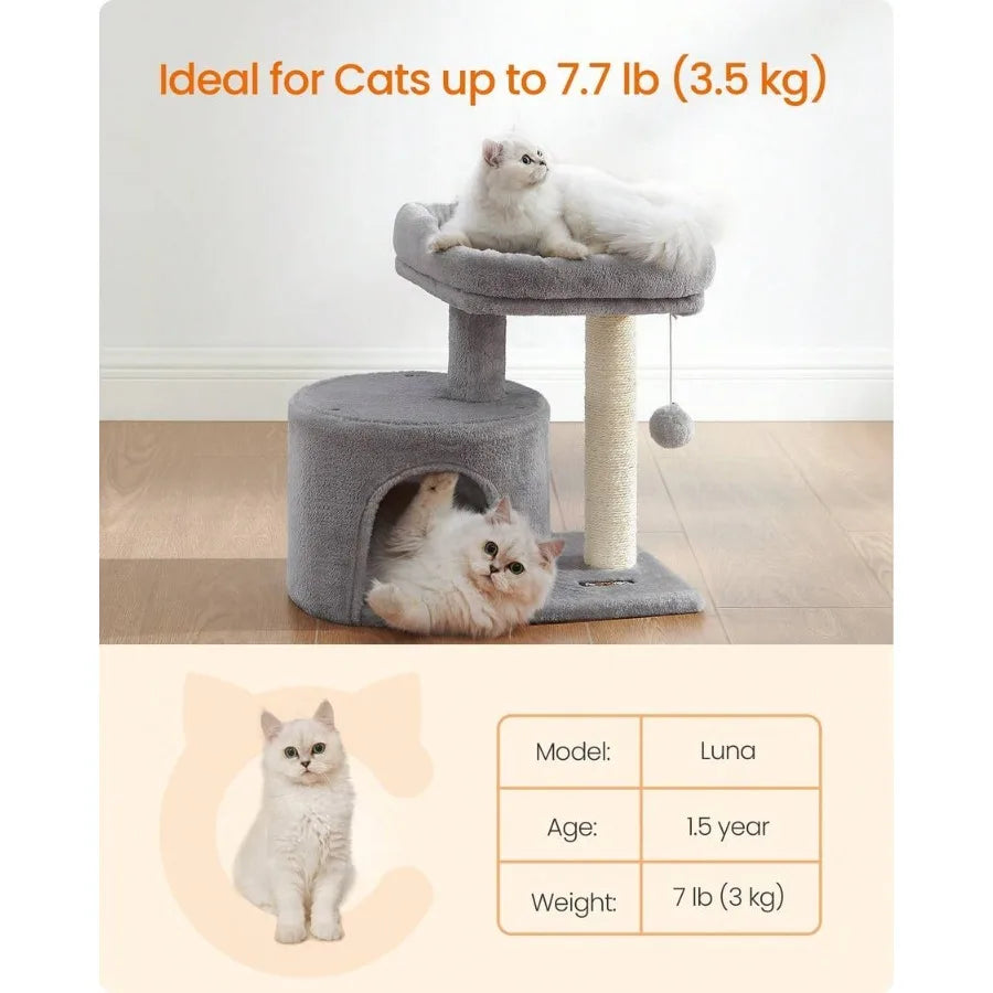 Cat Tree, Cat Tower With Sisal-Covered Scratching Post, Cat Condo With Padded Perch, For Small Spaces, Kittens