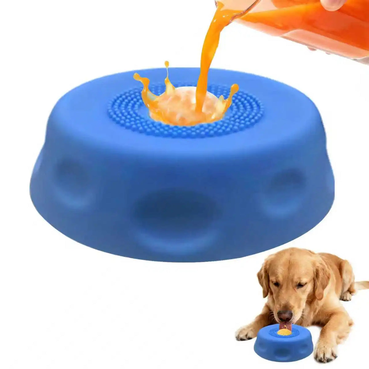 Silicone Slow Feeder Dog Lick Bowl with Interactive Rolling Ball, Anti‑Slip Anti‑Tip Pet Licking Feeder Bowl for Dogs & Cats, Perfect for Bone Broth Liquid Treats