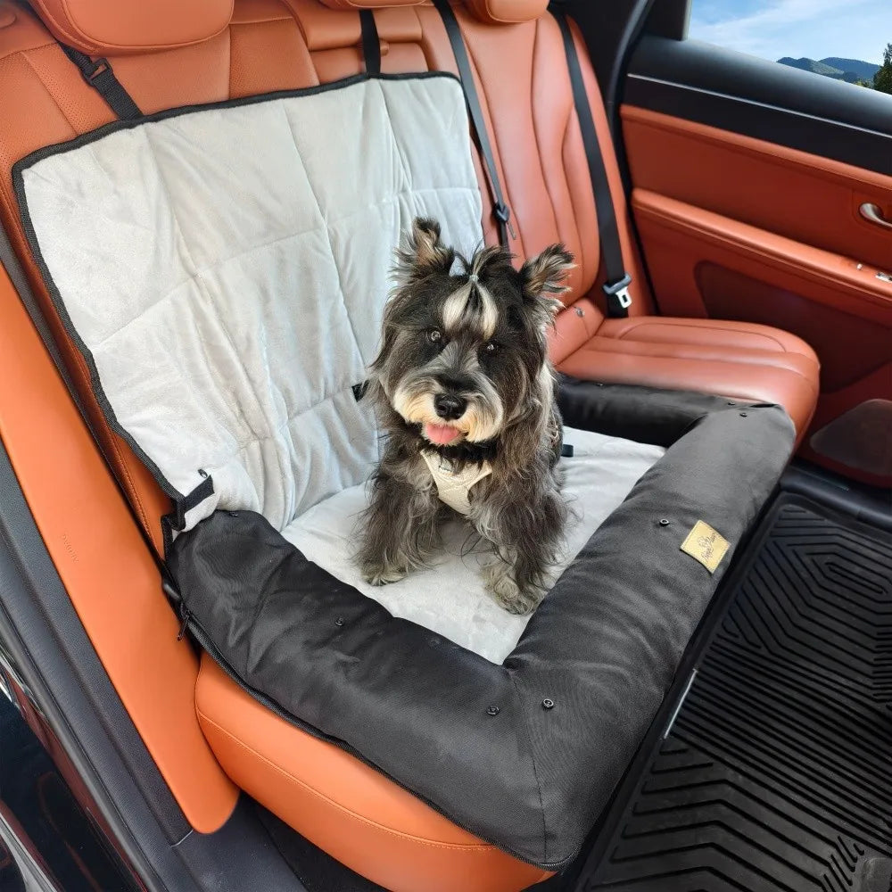 Portable Dog Car Seat Bed Pet Booster Car Seat Travel Carrier Seat with Clip-on Safety Belt Waterproof Basket Protector Cushion