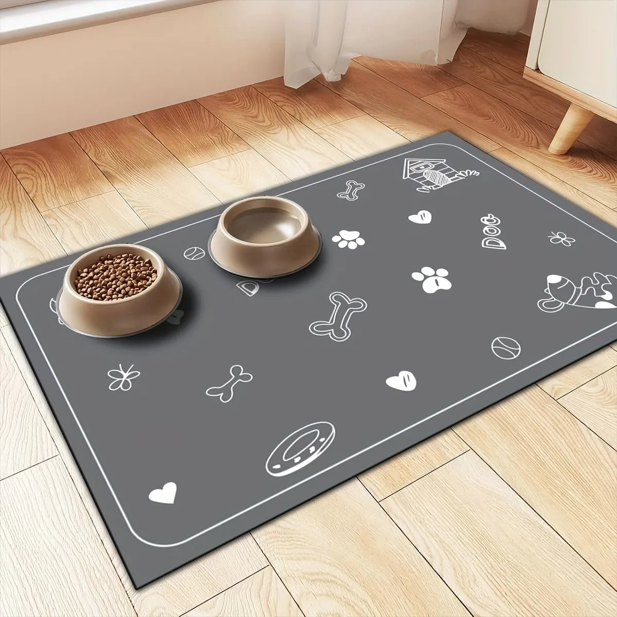 Heavy Duty Pet Bowl Mat Square Rubber Base Non Slip Absorbent Floor Protector for Cats and Dogs