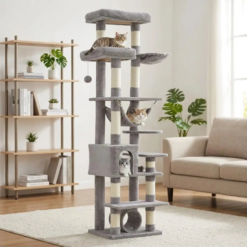 Cat Scratching Post Wear-Resistant Lint-Free Scratch-Resistant Pet Grooming Tool with Scratching Posts, Condo, Perches, Hammock & Tunnel Heavy Duty Cat Furniture for Indoor Cats