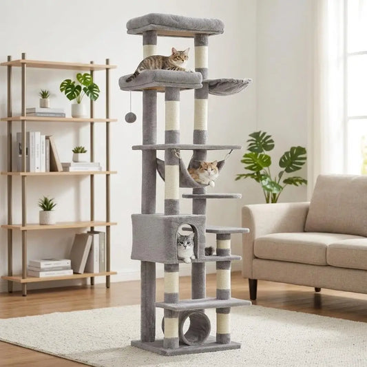 Cat Scratching Post Wear-Resistant Lint-Free Scratch-Resistant Pet Grooming Tool with Scratching Posts, Condo, Perches, Hammock & Tunnel Heavy Duty Cat Furniture for Indoor Cats