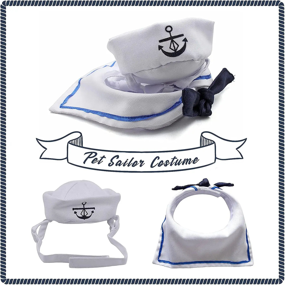 Pet Sailor Costume for Cats Small Dogs, Cat Halloween Costumes, Small Dog Sailor Outfit, Cat Sailors Hat with Tie Collar, Pet Navy Costume for Kitten Puppy Statue Decoration