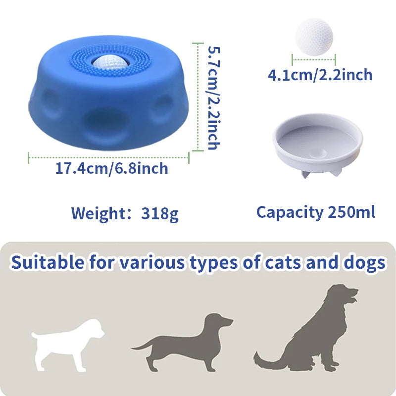 Silicone Slow Feeder Dog Lick Bowl with Interactive Rolling Ball, Anti‑Slip Anti‑Tip Pet Licking Feeder Bowl for Dogs & Cats, Perfect for Bone Broth Liquid Treats