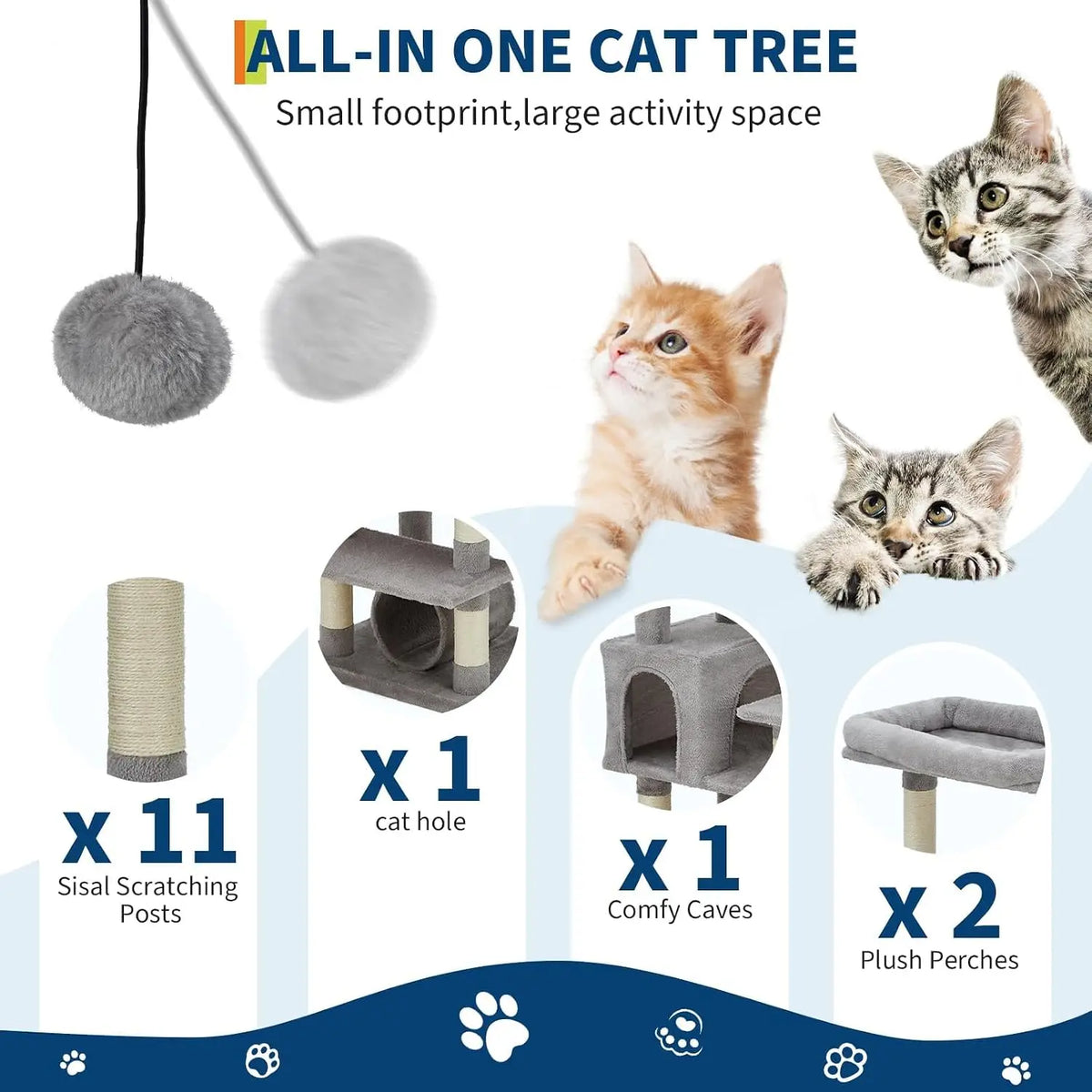 Cat Scratching Post Wear-Resistant Lint-Free Scratch-Resistant Pet Grooming Tool with Scratching Posts, Condo, Perches, Hammock & Tunnel Heavy Duty Cat Furniture for Indoor Cats