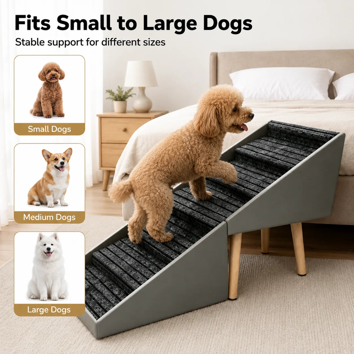 6 Step Dog Stairs Pet Ramp for Bed and Sofa Foldable Ottoman Non Slip Steps for Small Medium Large Dogs Indoor Furniture Access