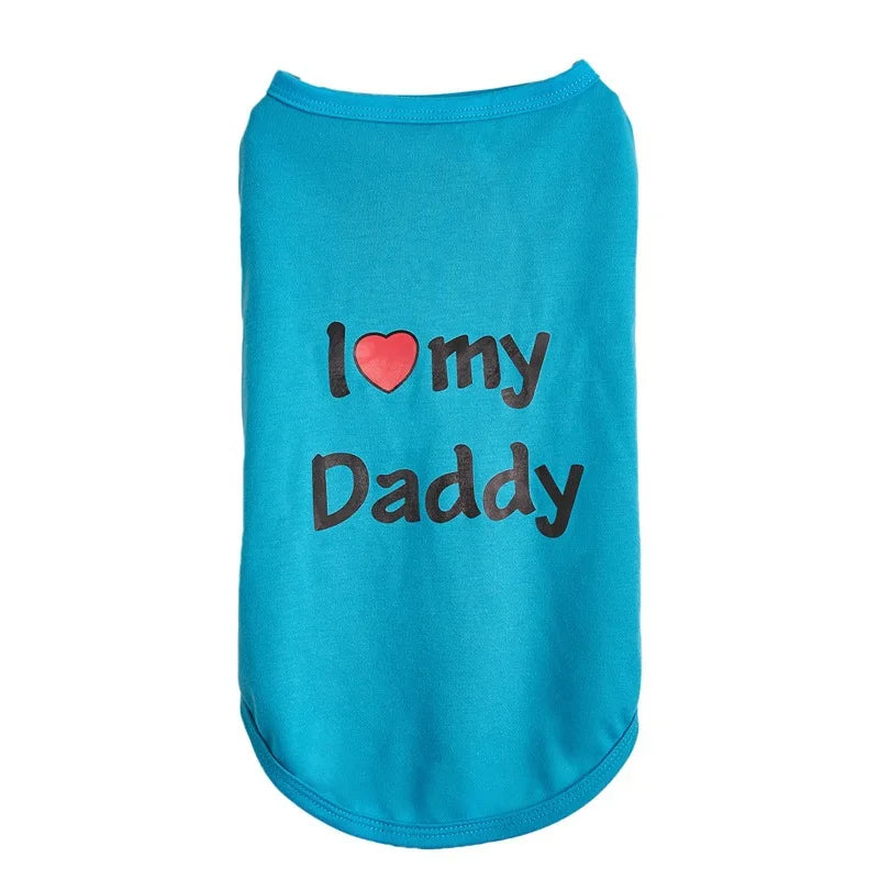Pet Couple Clothes I Love My Daddy / Mom Puppy Tank Top Summer Sleeveless T-Shirt for Small Dogs Cute Pet Outfit