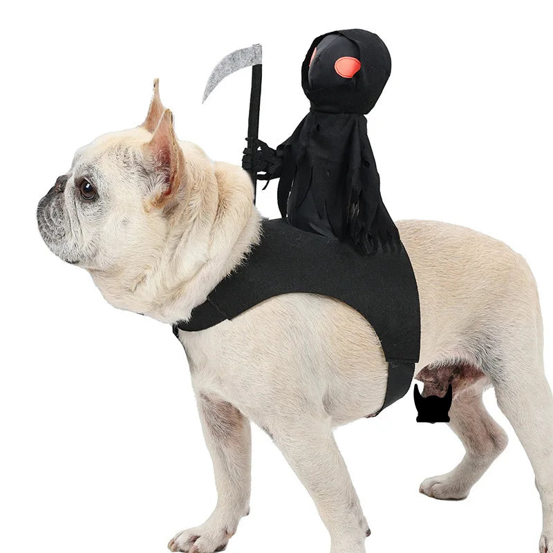 Halloween Dog Death Reaper Costume Handheld Scythe Prop Frayed Robe Edge Adjustable Fixing Strap for Halloween Parade Cosplay Contest Pet Gift Buyers halloween dog halloween dog