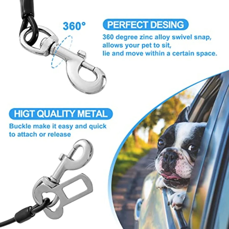 Dog Seat Belt Harness for Car, 2pcs Dog Seatbelt of Coated Wire Leash Safety Restraint, No Chew Tether Cable Vehicle Dogs Acces