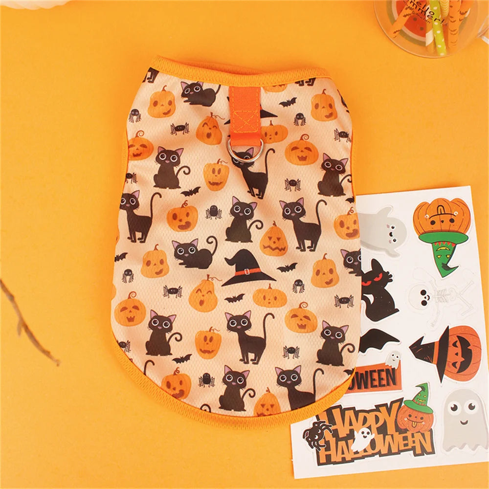 Halloween Puppy Cat Dog Vest Pumpkin Ghost Print Pet Clothes for Small Dogs Chiahuahua Pomeranian Vests mascotas Clothing Shirt