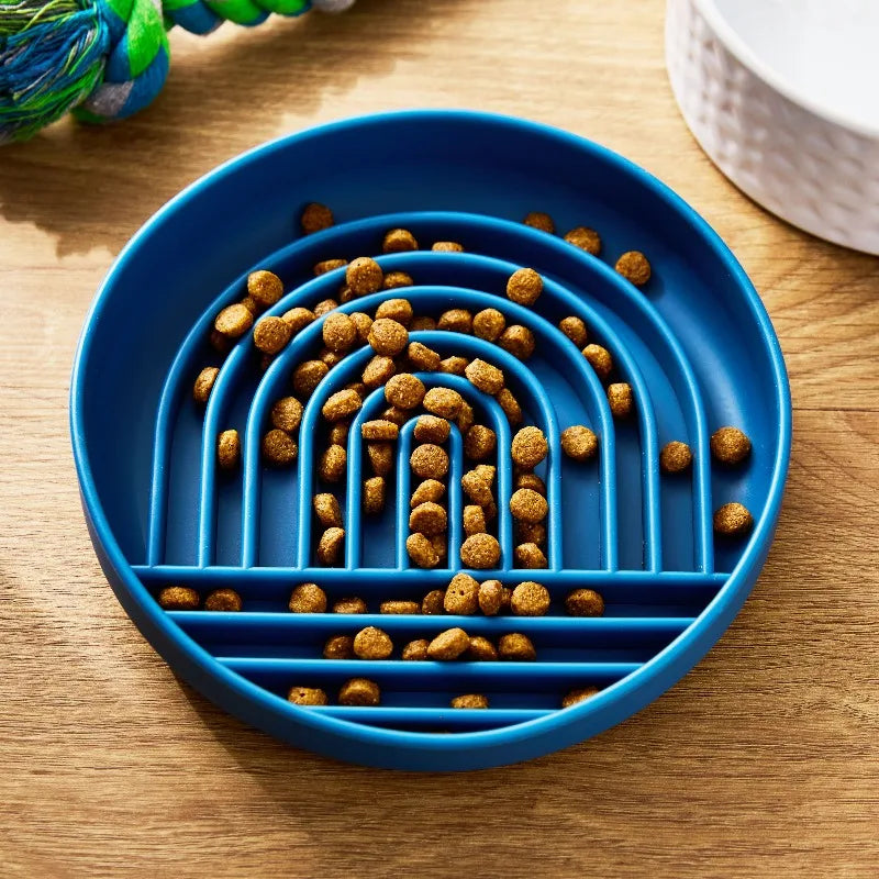 Silicone Slow Feeder Bowl for Pets, Blue Rainbow