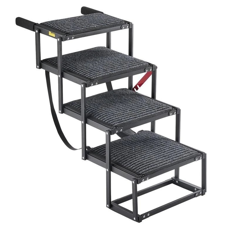 Dog Stairs for Car, 4 Steps Extra Wide Foldable Dog Ramp for Large Dogs with Non-Slip Rug Surface, Portable Lightweight Pet Ladder for Car, SUV, Truck, High Beds, Sofas, Support up to 200 lbs