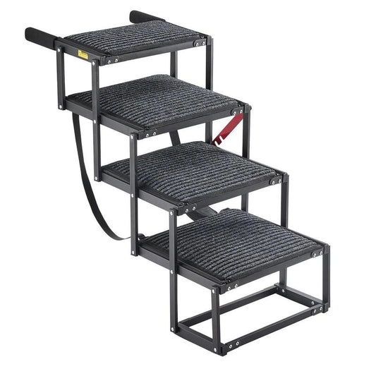 Dog Stairs for Car, 4 Steps Extra Wide Foldable Dog Ramp for Large Dogs with Non-Slip Rug Surface, Portable Lightweight Pet Ladder for Car, SUV, Truck, High Beds, Sofas, Support up to 200 lbs