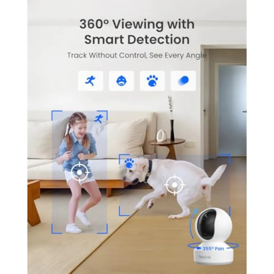 Indoor baby and pet monitoring camera with 3K PT Wi-Fi, E1 Pro series, black, 5MP night vision enhanced by F1.6 aperture, auto