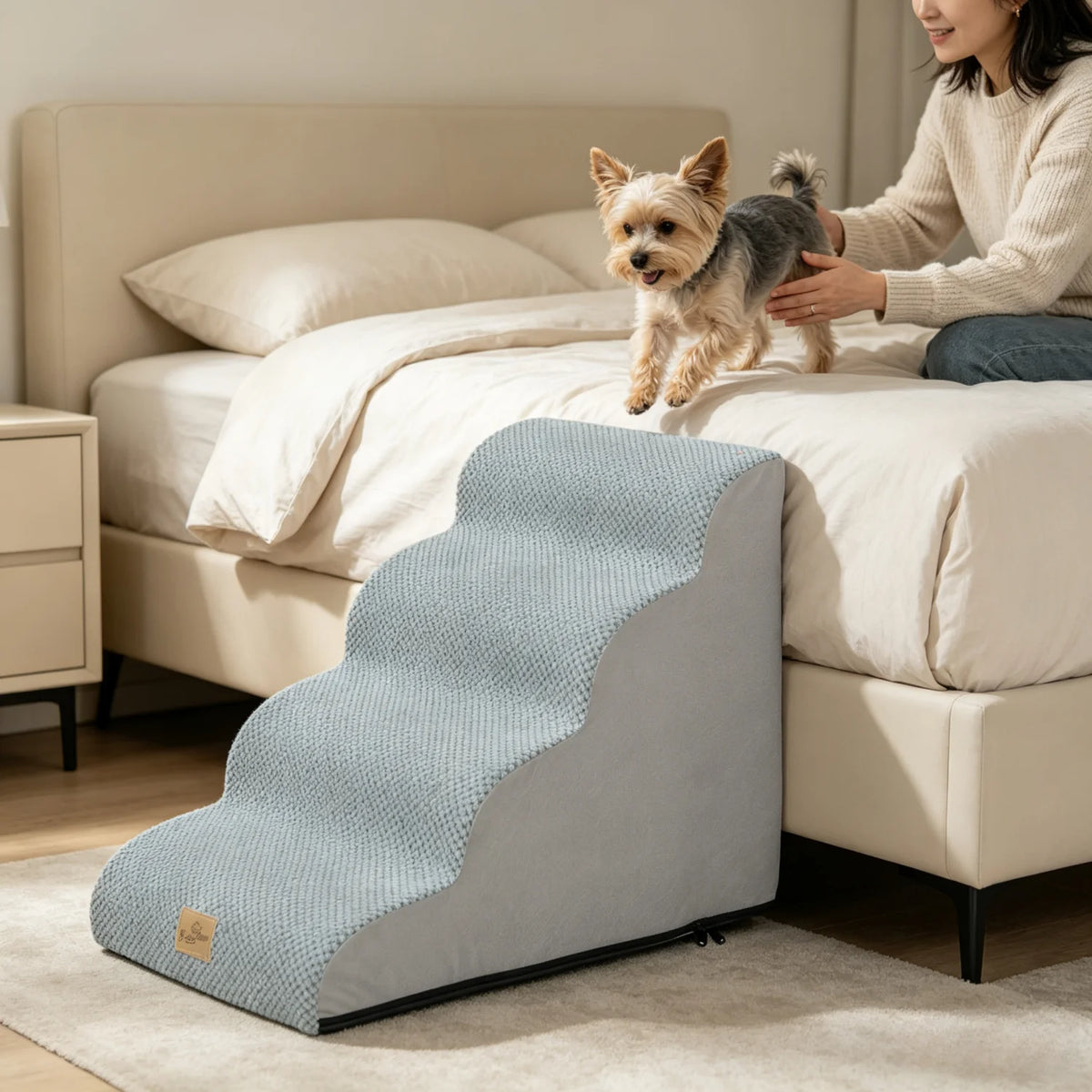 3/4/5 Steps Dog Stairs for Small Dogs Curved Dog Step Pet Ramp with Removable Cover for Sofa Bed or Chair High-Density Sponge Foam