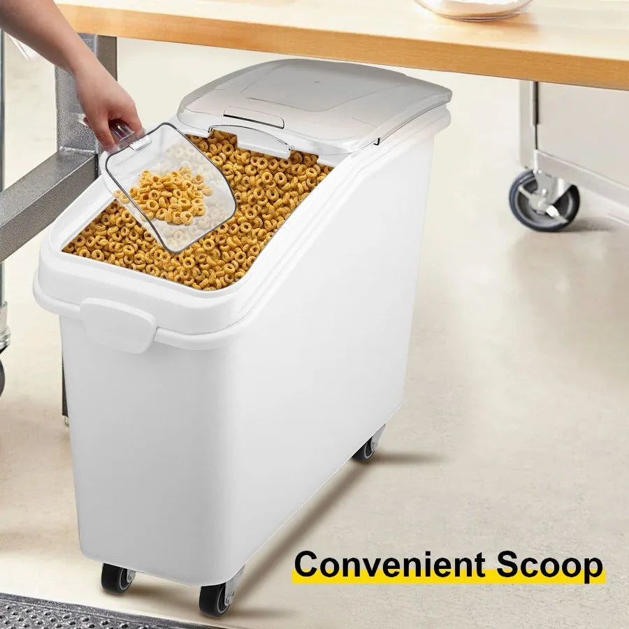 27Gallon/100L Large Rice Storage Container for Kitchen Ingredients Grain Cereal Flour Airtight Pet Food Dispenser Bin with Whee