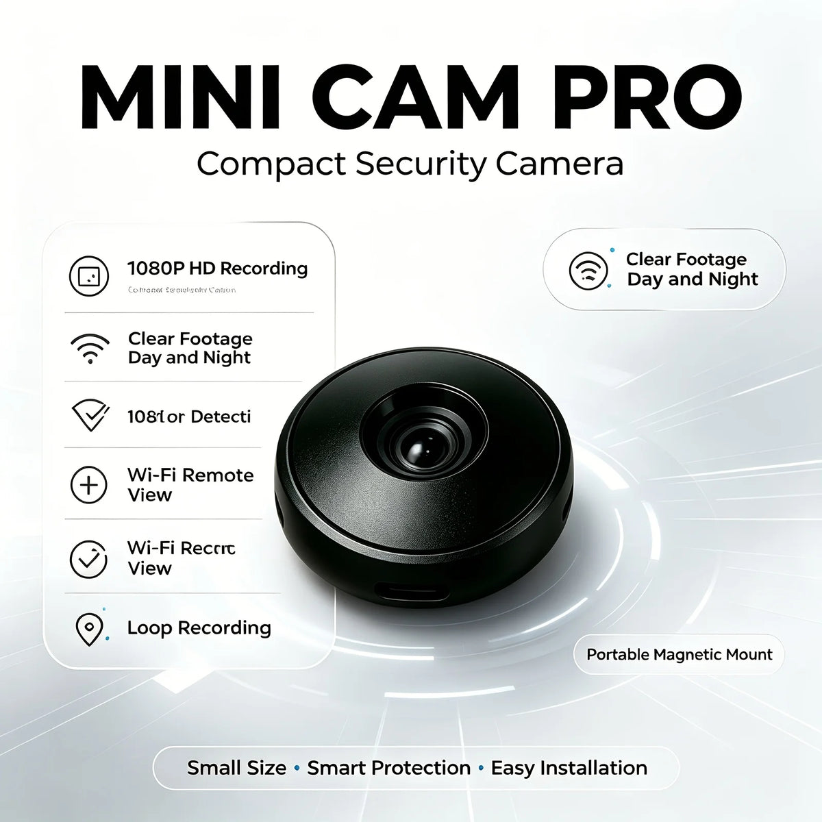 1080P HD Mini Security Camera Wireless WiFi Indoor Camera Magnetic Mount Night Vision Motion Detection Loop Recording Remote View for Home Baby Pet Office Surveillance