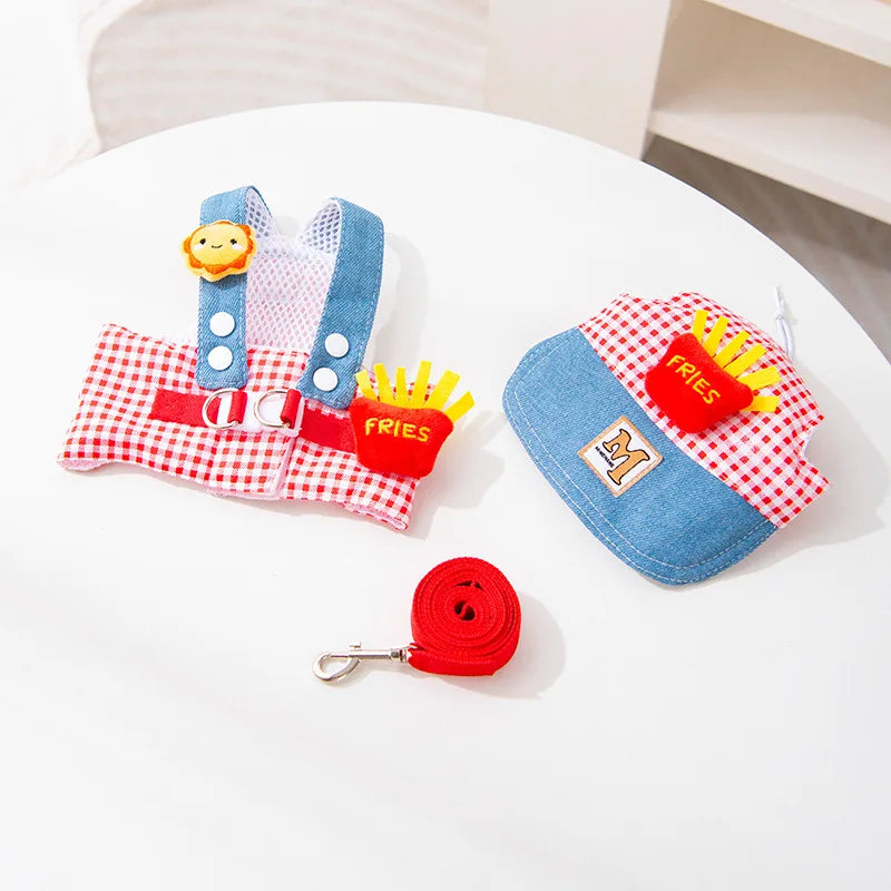 3Pcs Spring Summer Pet Dog Clothes For Small Dogs Cats Puppies Chest Harness Traction Rope Breathable Fabric Clothing Supplies
