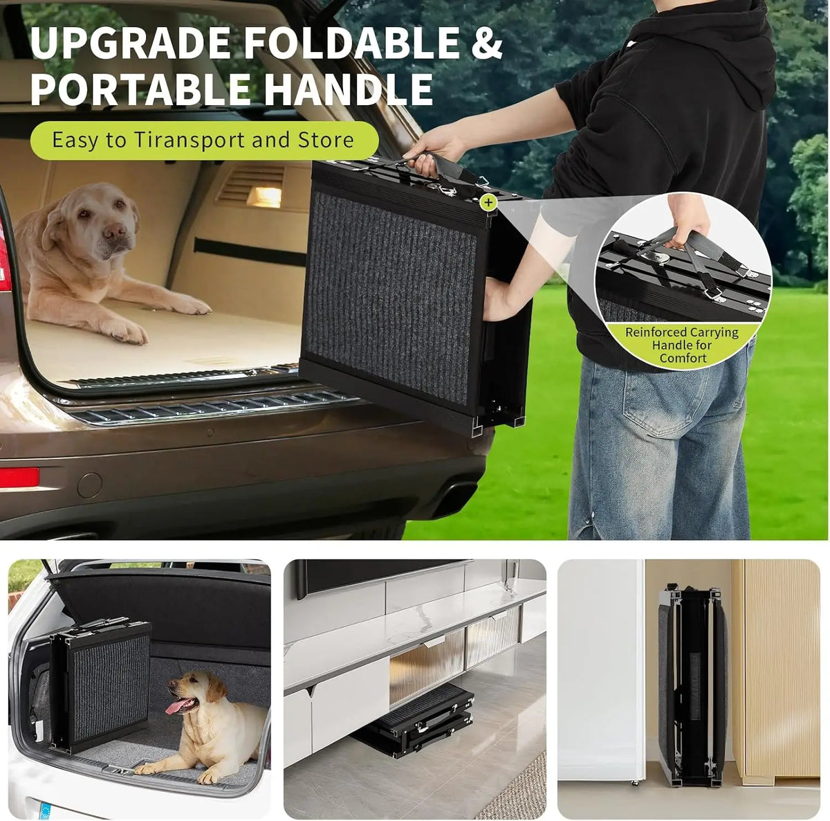 Garvee 63inch Folding Car Pet Steps Non Slip Climbing Ladder Dog Ramp for Car Heavy Duty Ramp Supports Up to 250 Lbs for Large Dogs and Cats Vehicle SUV Safe