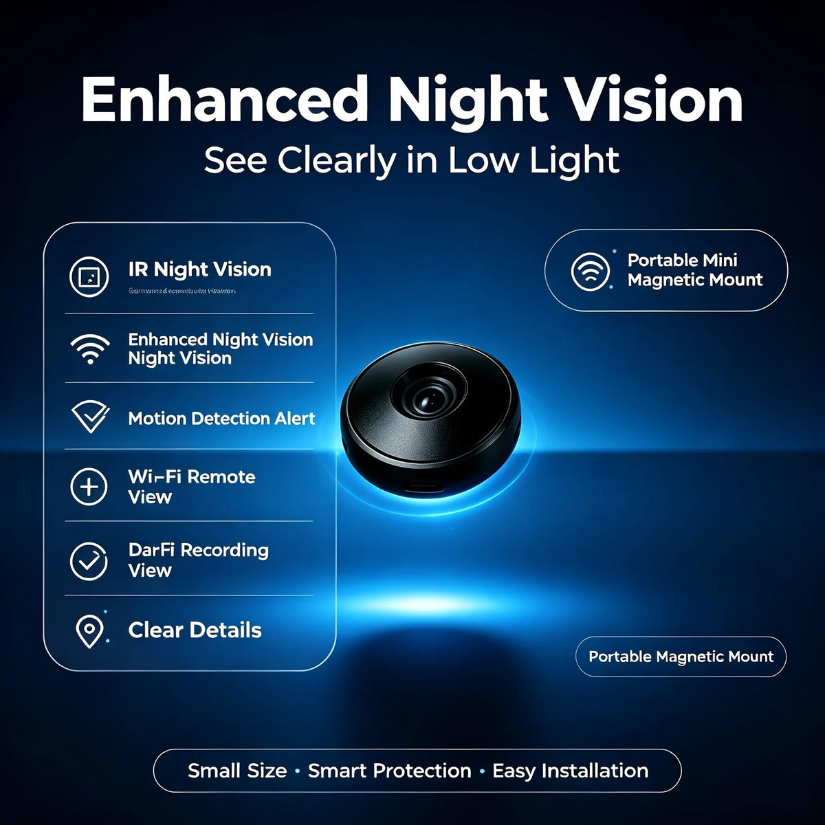 1080P HD Mini Security Camera Wireless WiFi Indoor Camera Magnetic Mount Night Vision Motion Detection Loop Recording Remote View for Home Baby Pet Office Surveillance