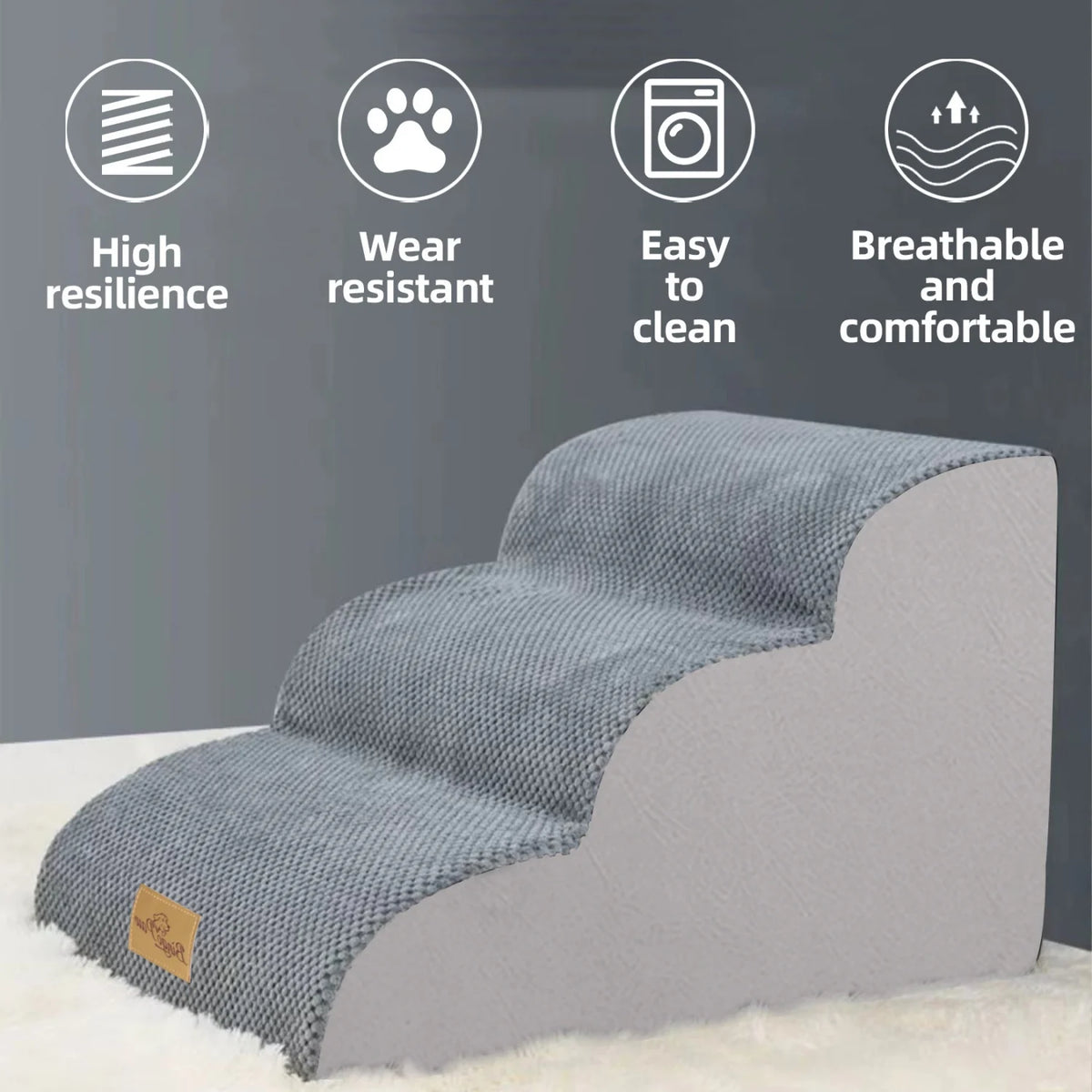 3/4/5 Steps Dog Stairs for Small Dogs Curved Dog Step Pet Ramp with Removable Cover for Sofa Bed or Chair High-Density Sponge Foam