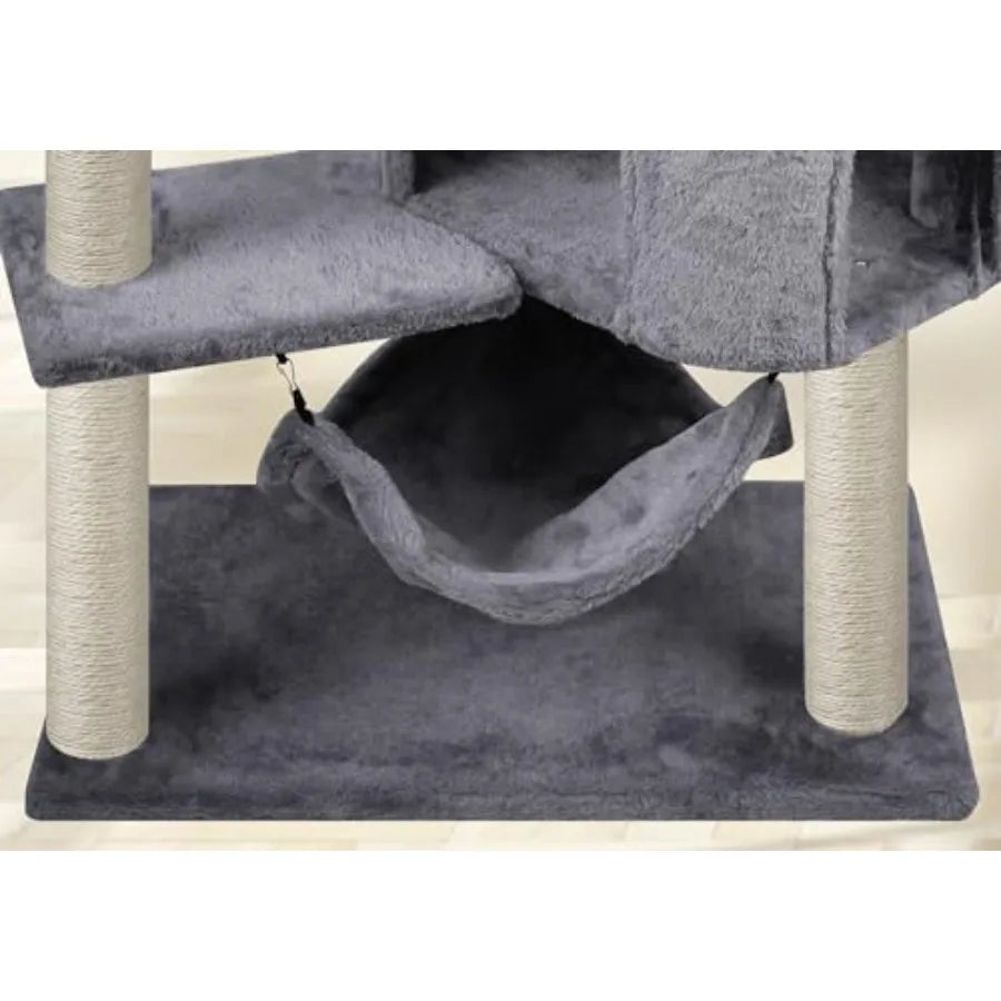 Cat Tree with Cat Condo and Big Hammock, Grey
