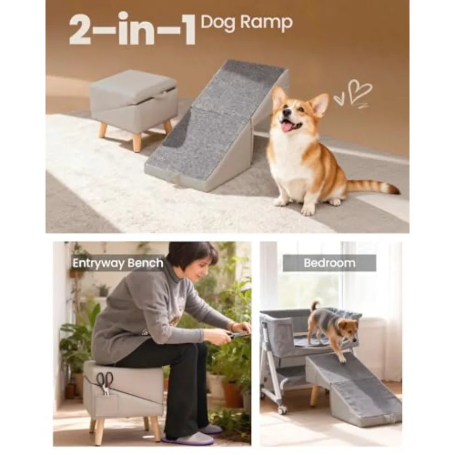 Dog Ramp for Couch Bed, 2-in-1 Dog Stairs for Small and Medium Dogs Cats, 16'' Indoor Pet Ramp with 23Gentle Slope, Non-Slip Fe