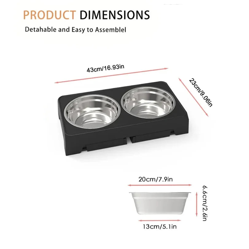Elevated Dog Feeder Bowls Adjustable Raised Stand with Double Stainless Steel Food Water Bowls Small Medium Large Dogs