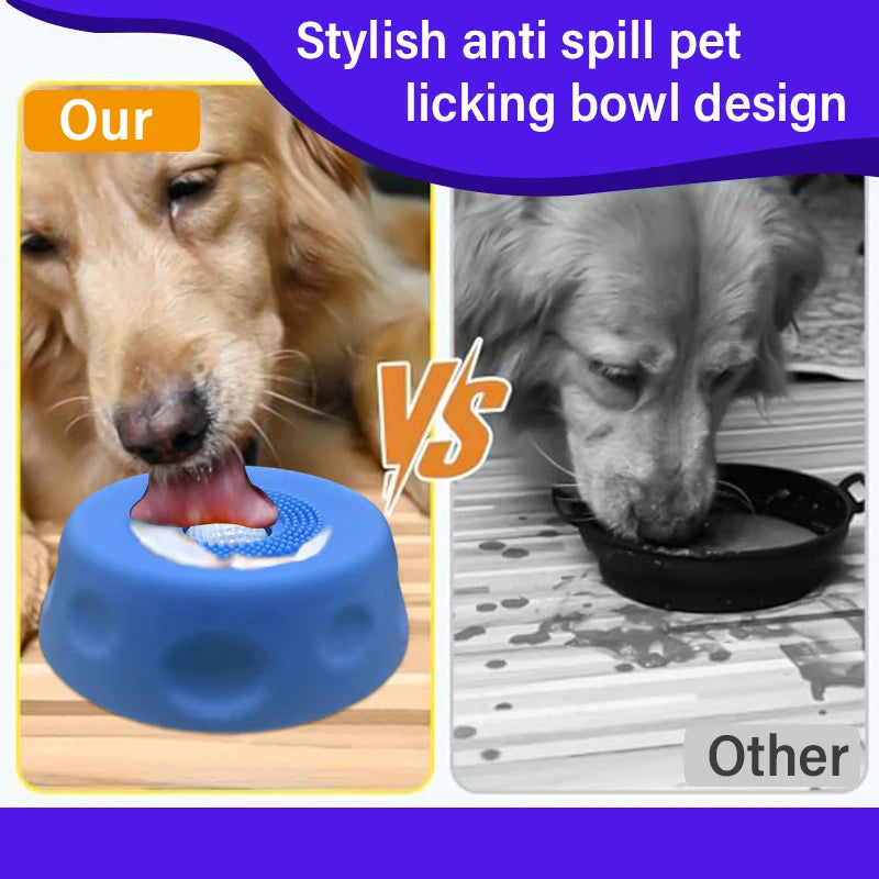 Silicone Slow Feeder Dog Lick Bowl with Interactive Rolling Ball, Anti‑Slip Anti‑Tip Pet Licking Feeder Bowl for Dogs & Cats, Perfect for Bone Broth Liquid Treats