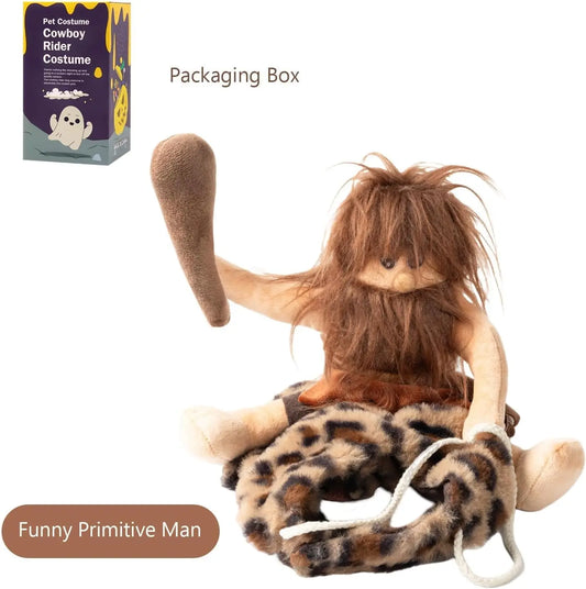 Dog Halloween Costume Funny Dog Cowboy Riding Costume Pet Costume Cat Suit Cowboy Rider Style for Small Medium Large Dogs (Primitive Man, Medium)