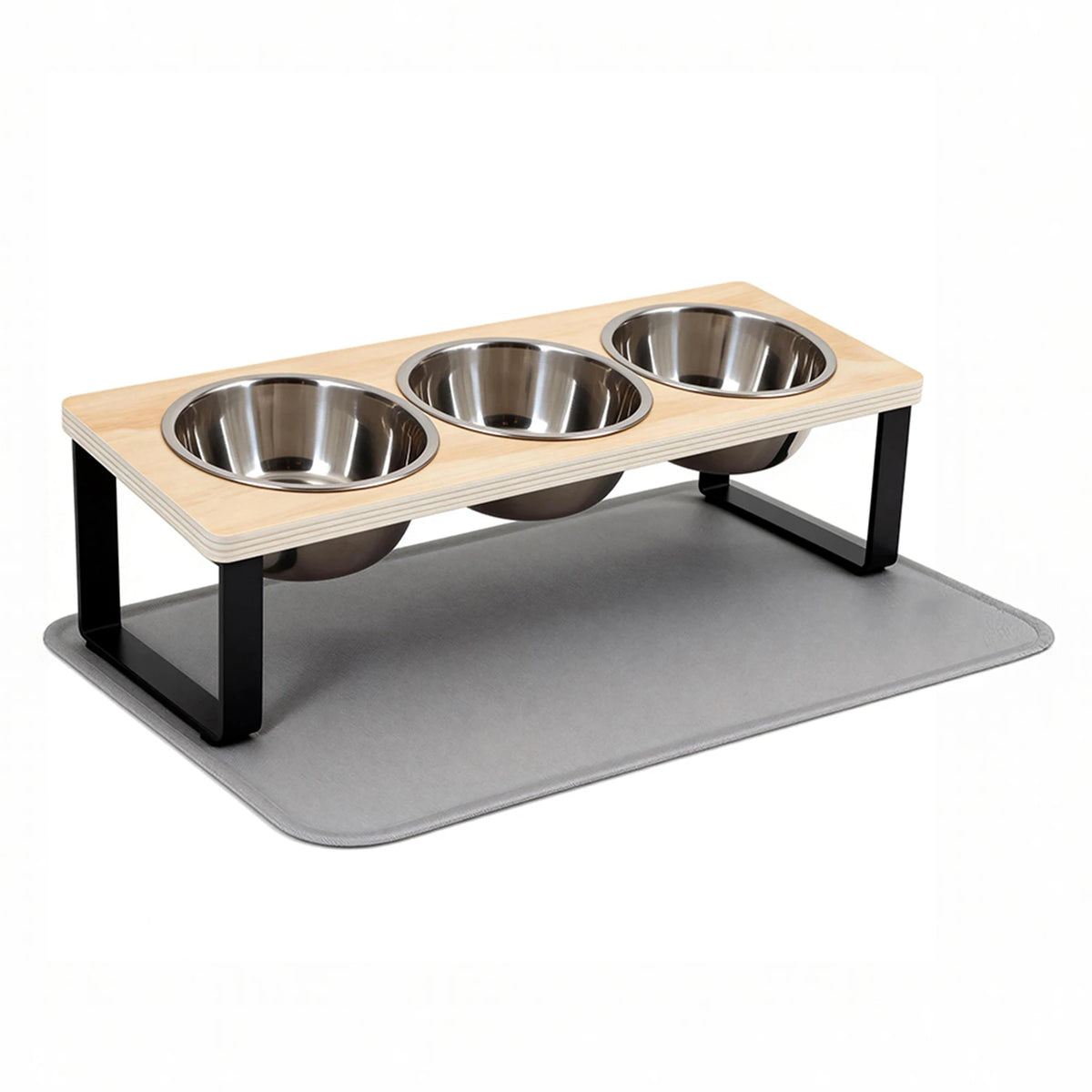 3 Bowls Cat Bowl Stand Iron Frame Elevated Pet Feeder Silicone Cat Bowl Mat Waterproof Anti-slip Pet Feeding Mat for Cats
