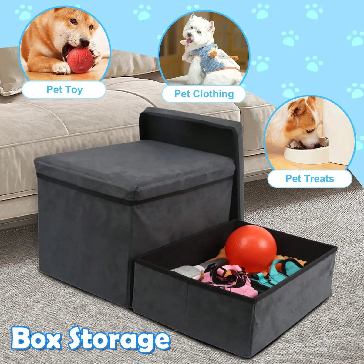 Foldable Dog Stairs For Small Medium Dogs With Storage And Adjustable Steps Pet Storage Stepper For High Beds Sofa Holding Up To 50 Lbs Pet Dog Cat (2 Step)