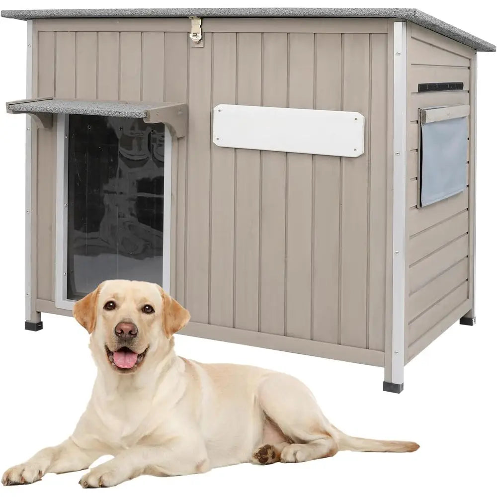 Dog House Outdoor Weatherproo & Wooden Dog Kennel with Chew-Proo Iron e,Removable loor, Adjustable Vent Window, Easy Assembly or