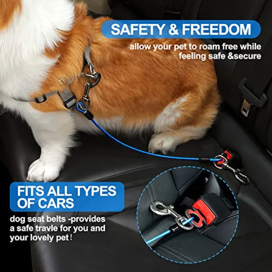 Dog Seat Belt Harness for Car, 2pcs Dog Seatbelt of Coated Wire Leash Safety Restraint, No Chew Tether Cable Vehicle Dogs Acces