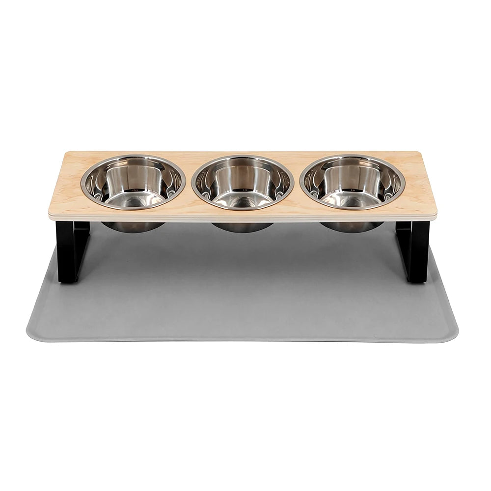 3 Bowls Cat Bowl Stand Iron Frame Elevated Pet Feeder Silicone Cat Bowl Mat Waterproof Anti-slip Pet Feeding Mat for Cats