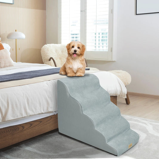 3/4/5 Steps Dog Stairs for Small Dogs Curved Dog Step Pet Ramp with Removable Cover for Sofa Bed or Chair High-Density Sponge Foam