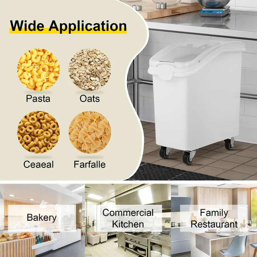 27Gallon/100L Large Rice Storage Container for Kitchen Ingredients Grain Cereal Flour Airtight Pet Food Dispenser Bin with Whee