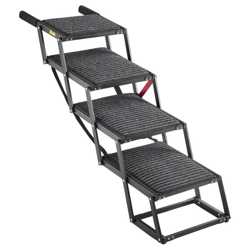 Dog Stairs for Car, 4 Steps Extra Wide Foldable Dog Ramp for Large Dogs with Non-Slip Rug Surface, Portable Lightweight Pet Ladder for Car, SUV, Truck, High Beds, Sofas, Support up to 200 lbs