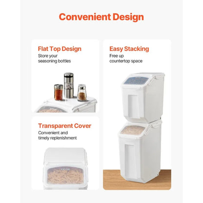 Rice Storage Container 3.5Gal/15Lx2 + 4.5Gal/20Lx2 Large Dog Food Dispenser Bin Kitchen Ingredient Grain Cereal Bin Pet Food Co