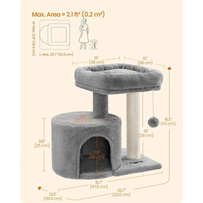 Cat Tree, Cat Tower With Sisal-Covered Scratching Post, Cat Condo With Padded Perch, For Small Spaces, Kittens