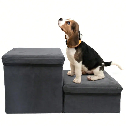 Foldable Dog Stairs For Small Medium Dogs With Storage And Adjustable Steps Pet Storage Stepper For High Beds Sofa Holding Up To 50 Lbs Pet Dog Cat (2 Step)