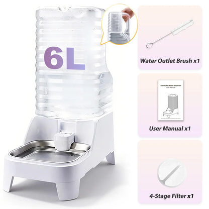 NITYERS 6L Gravity Pet Water Dispenser Large Capacity Automatic Dog Water Bowl Raised Elevated Pet Water Fountain No Electricity Stainless Steel Tray for Cats Dogs