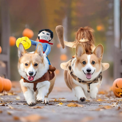 Dog Halloween Costume Funny Dog Cowboy Riding Costume Pet Costume Cat Suit Cowboy Rider Style for Small Medium Large Dogs (Primitive Man, Medium)